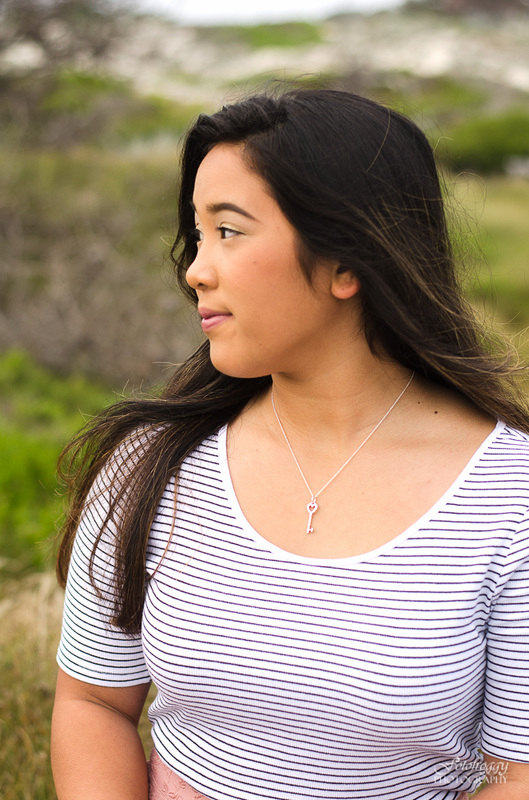 Senior girl portrait with key heart necklace at Asilomar, Pacific Grove Fotofroggy Photography