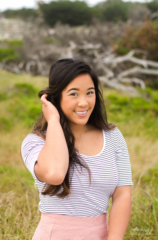 Cute smile playing with hair senior girl portrait at Asilomar, Pacific Grove Fotofroggy Photography 