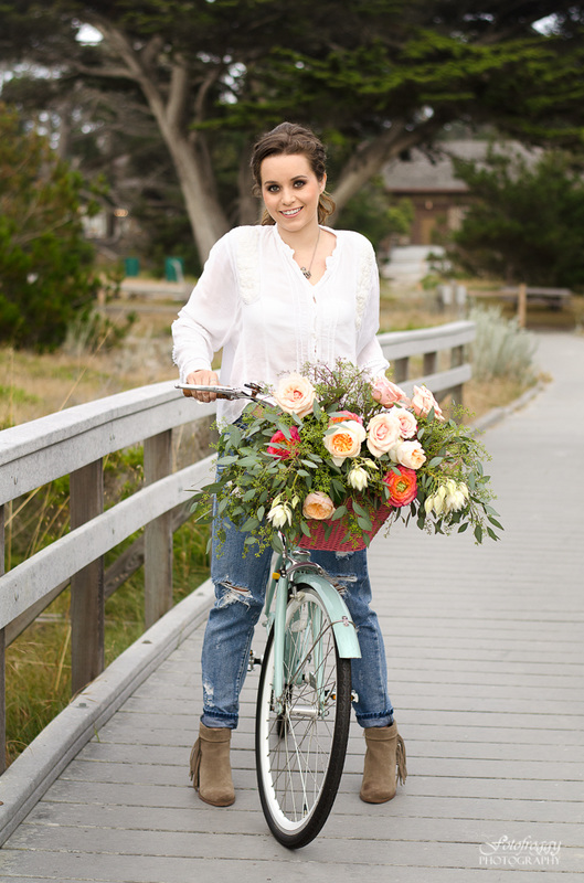 Cute bicycle with flowers senior girl at Asilomar, Pacific Grove Fotofroggy Photography