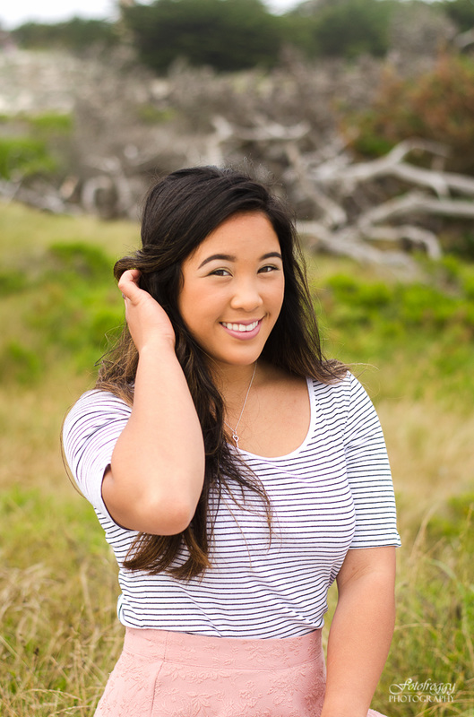 Senior girl portraits playing with hair at Asilomar, Pacific Grove Fotofroggy Photography