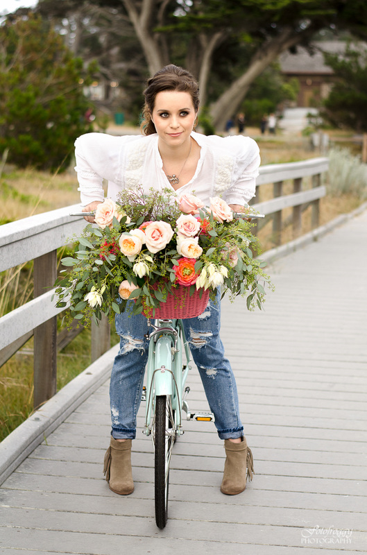 Senior girl on vintage bike at Asilomar, Pacific Grove