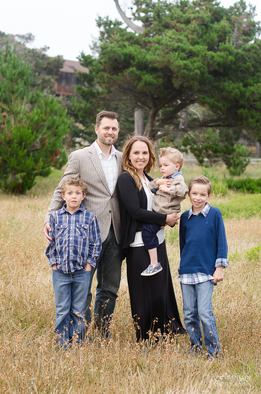 Family of five Asilomar portraits blue and beige