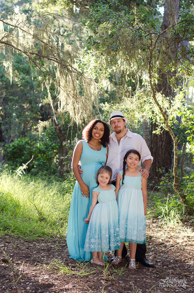 Beautiful family of 4 in baby blue, woodsy Maternity session www.fotofroggy.com