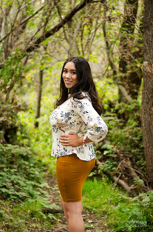 Senior portrait - mustard pencil skirt - mossy trees - carmel valley - fotofroggy.com